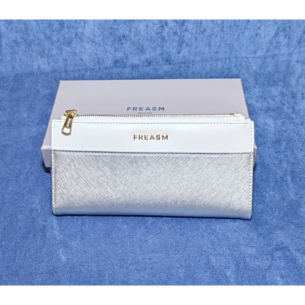 FREASM撞色十字紋輕薄雙拉長夾(銀色)-細節圖2