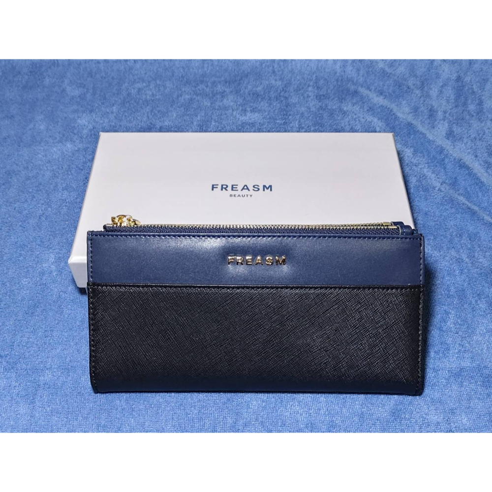 FREASM撞色十字紋輕薄雙拉長夾(黑色)-細節圖2