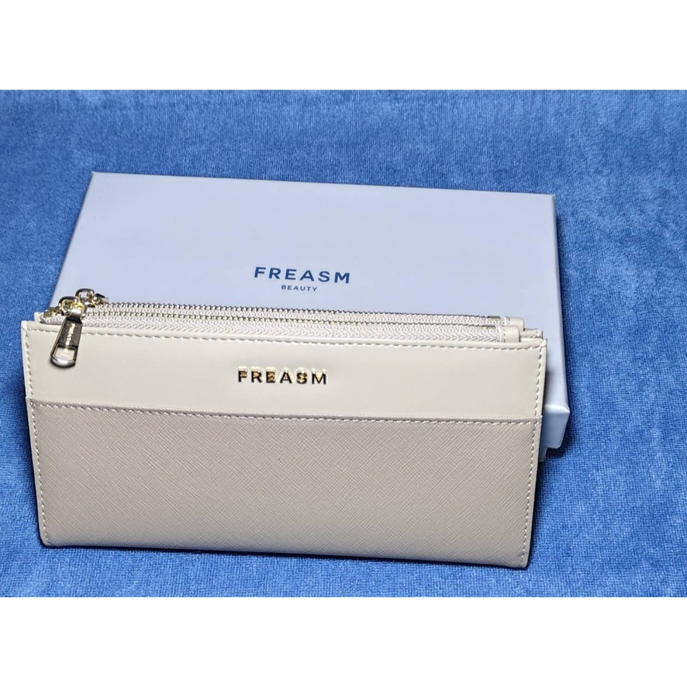 FREASM撞色十字紋輕薄雙拉長夾(米色)-細節圖2