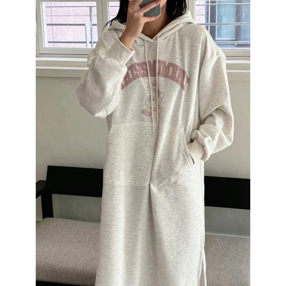 ￼韓國帶回🇰🇷歐膩家連帽開叉長版T（2024秋冬款）-細節圖5