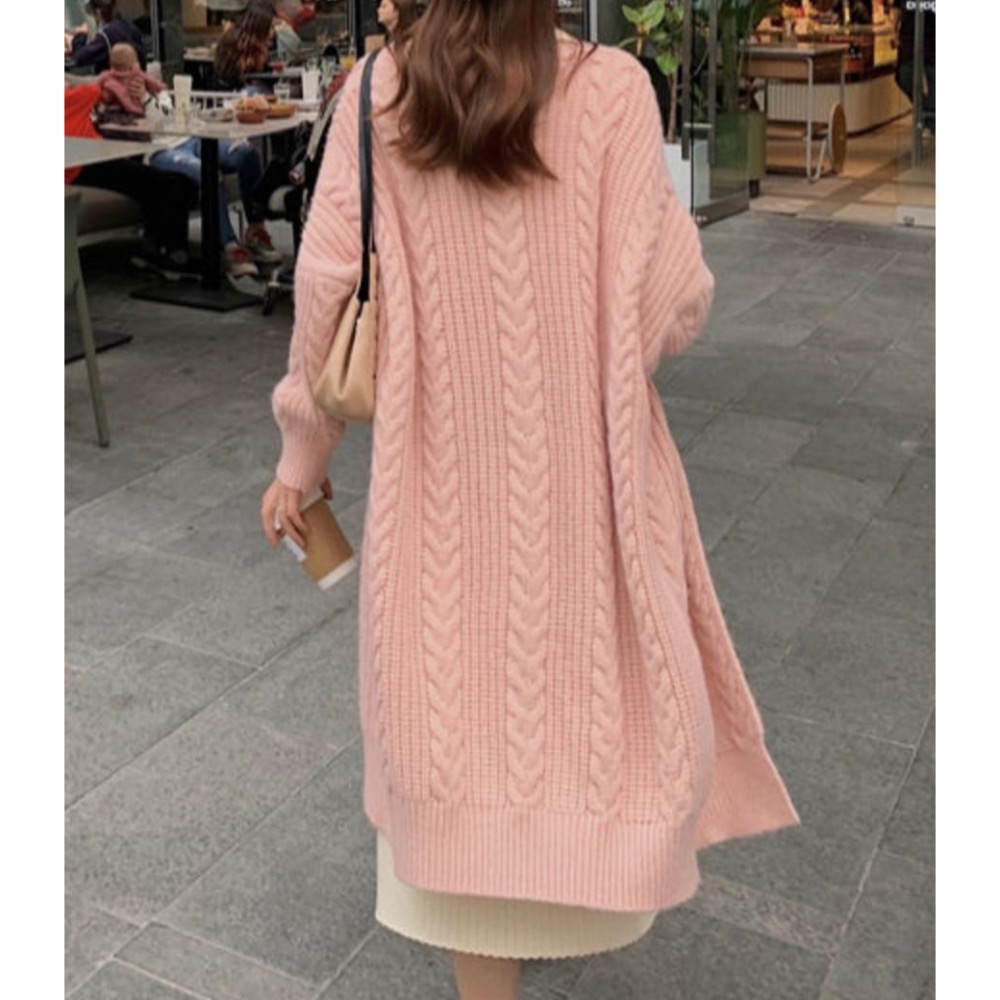 ￼韓國🇰🇷東大門代購⭐️麻花毛衣長板針織外套❤️2024名媛貴氣質風🥰藍色很美/米白現貨2天內出-規格圖8