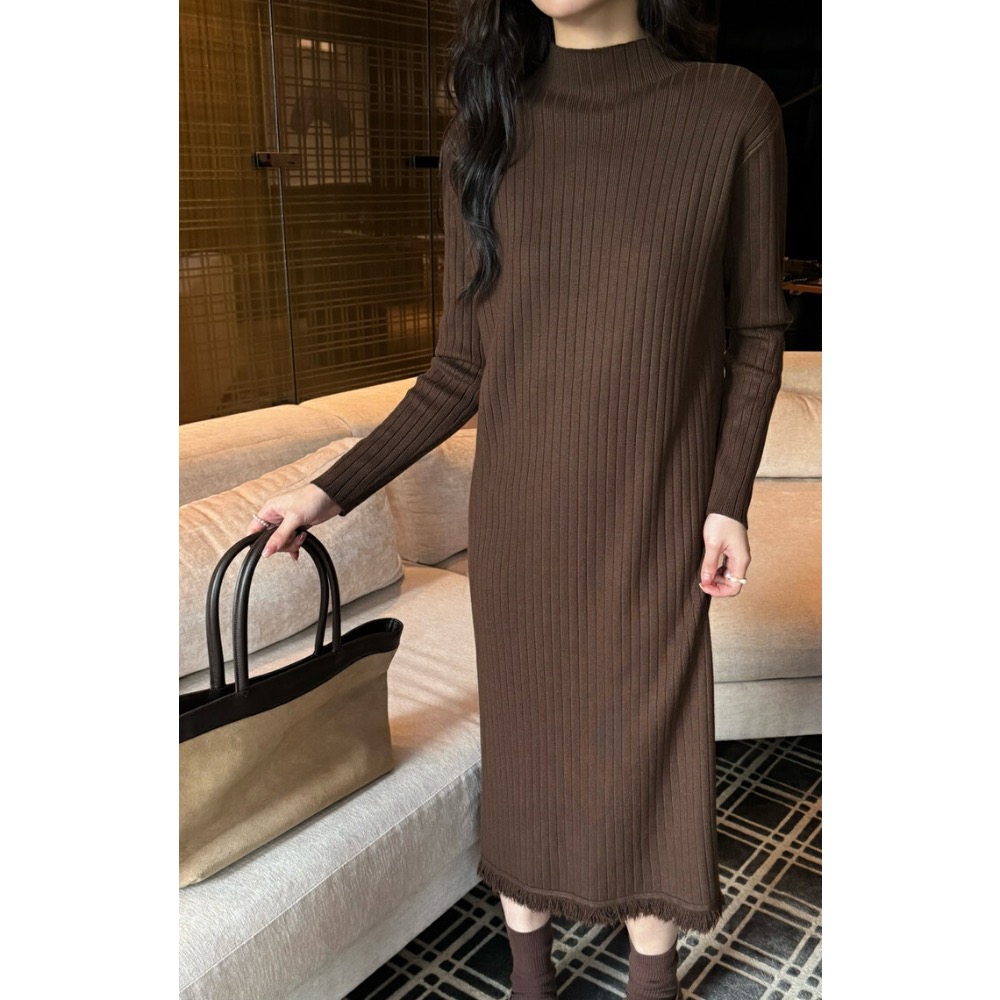 韓國帶回🇰🇷正韓針織連身顯瘦修身裙2024新款（咖、灰、淺灰、米白、紅）-細節圖4