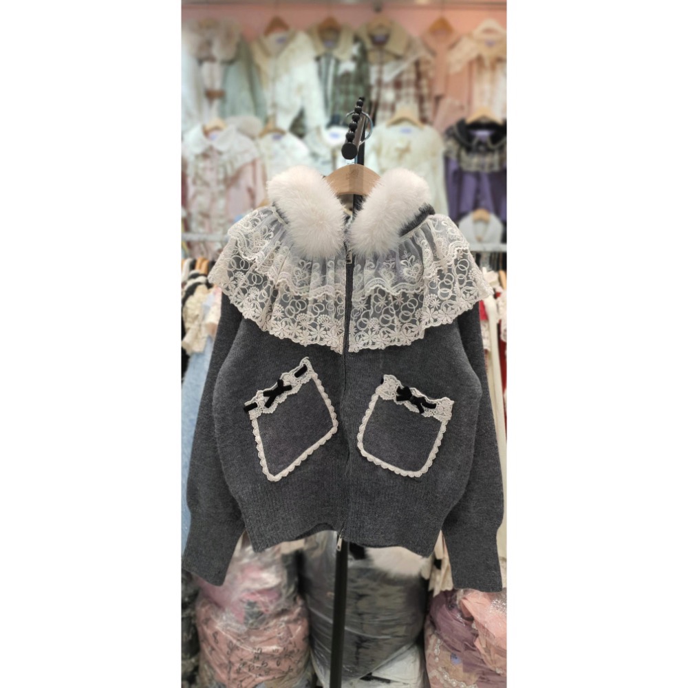 ￼韓國代購🇰🇷正韓大皇冠👑 💜💕連帽口袋針織衫💕💜-細節圖7