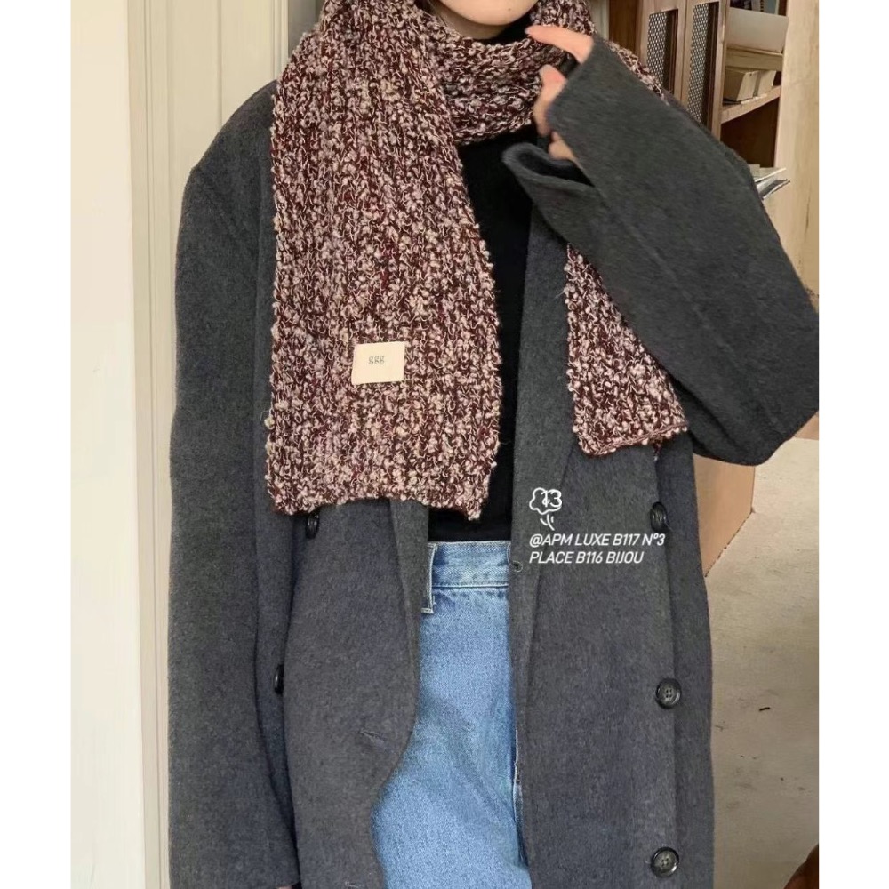 韓國代購🇰🇷混色鬆軟針織毛綫圍巾女 秋冬季保暖百搭情侶款圍脖 男女學生加厚圍巾 圍脖-細節圖4