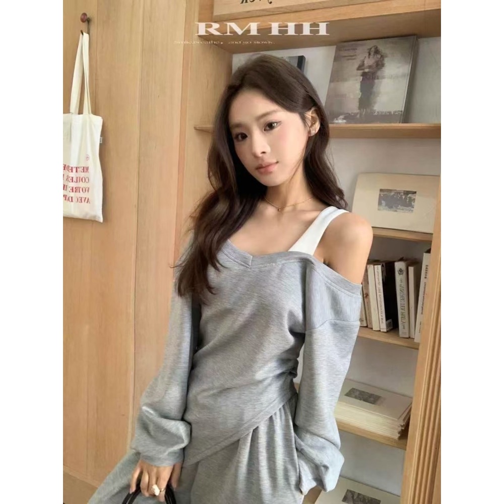 美式微性感露肩休閒套裝 👑休閒套裝超甜價！精選CP值-細節圖4