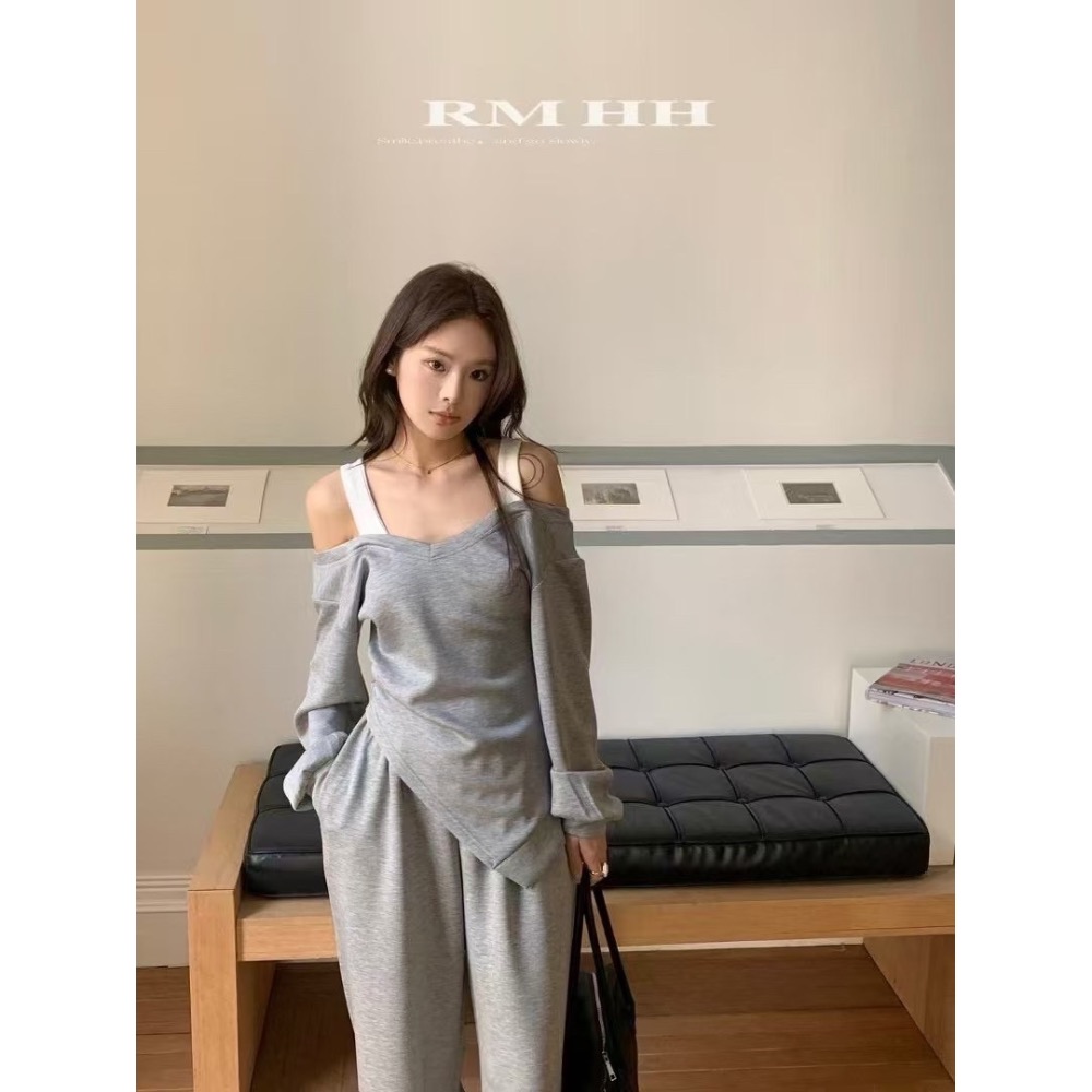 美式微性感露肩休閒套裝 👑休閒套裝超甜價！精選CP值-細節圖5