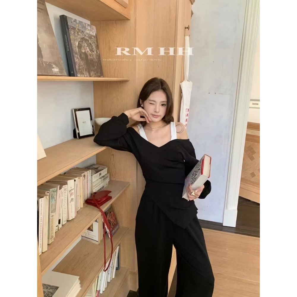 美式微性感露肩休閒套裝 👑休閒套裝超甜價！精選CP值-細節圖10