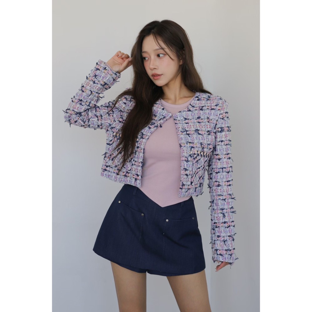 韓國🇰🇷代購（Slit家）小香風交織短版外套▸海軍藍 小香風外套 小香小外套 小香風 韓國小外套 短版外套 設計感外-細節圖5