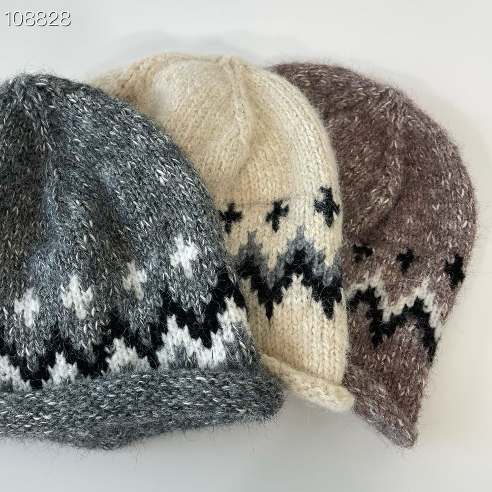 韓國代購🇰🇷 冬天❄️🍂毛線帽 針織🧶 毛帽卷邊帽檐 保暖 拼色圖案 時尚韓系🔥🔥🔥🔥-細節圖6