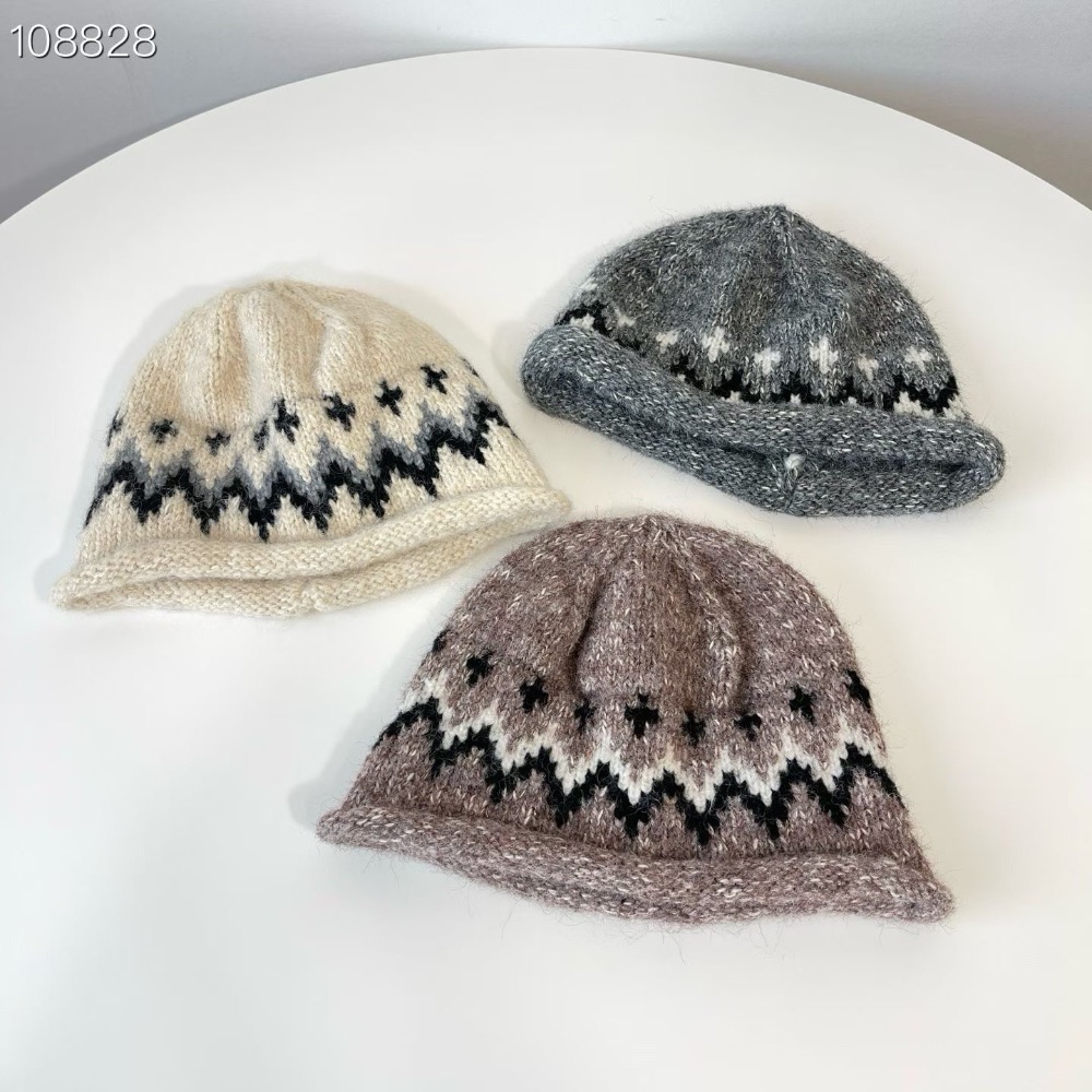 韓國代購🇰🇷 冬天❄️🍂毛線帽 針織🧶 毛帽卷邊帽檐 保暖 拼色圖案 時尚韓系🔥🔥🔥🔥-細節圖7