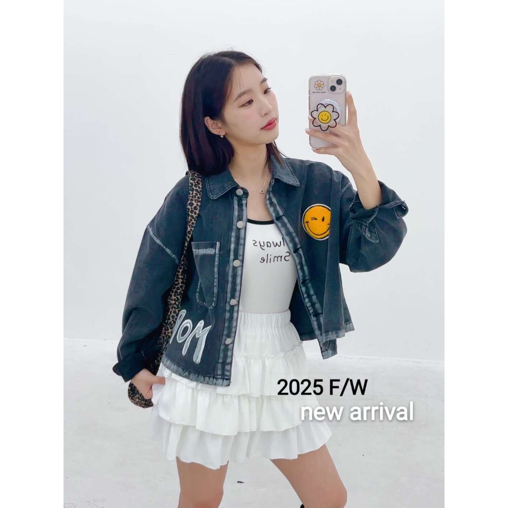 韓國代購🇰🇷正韓微笑家牛仔外套😄 2025 F/W New Arrival！正韓🇰🇷 微笑家手繪丹寧外套 ✨-細節圖4
