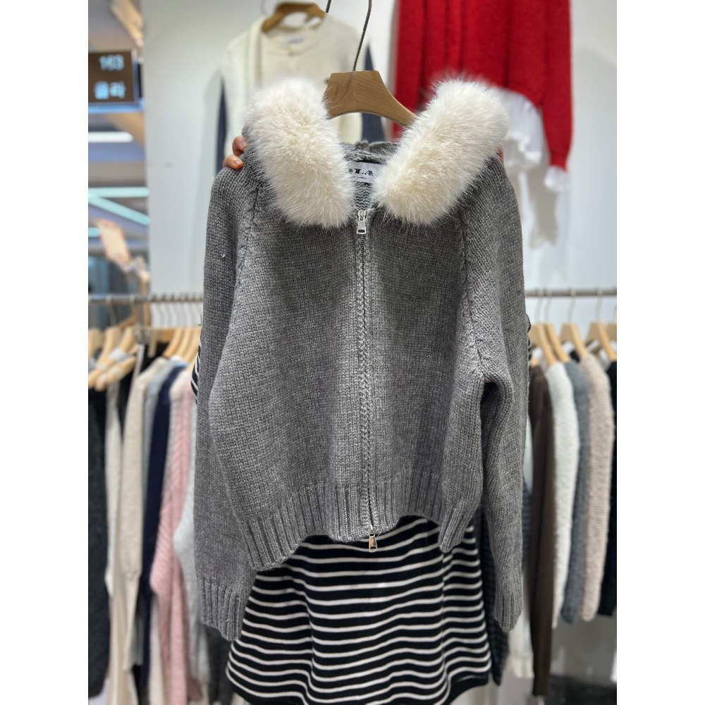 [正韓] 韓國代購 Ola 家 大毛領針織連帽外套 針織衫 氛圍感 毛毛外套 顯臉小 加厚 保暖 東大門連線-細節圖7