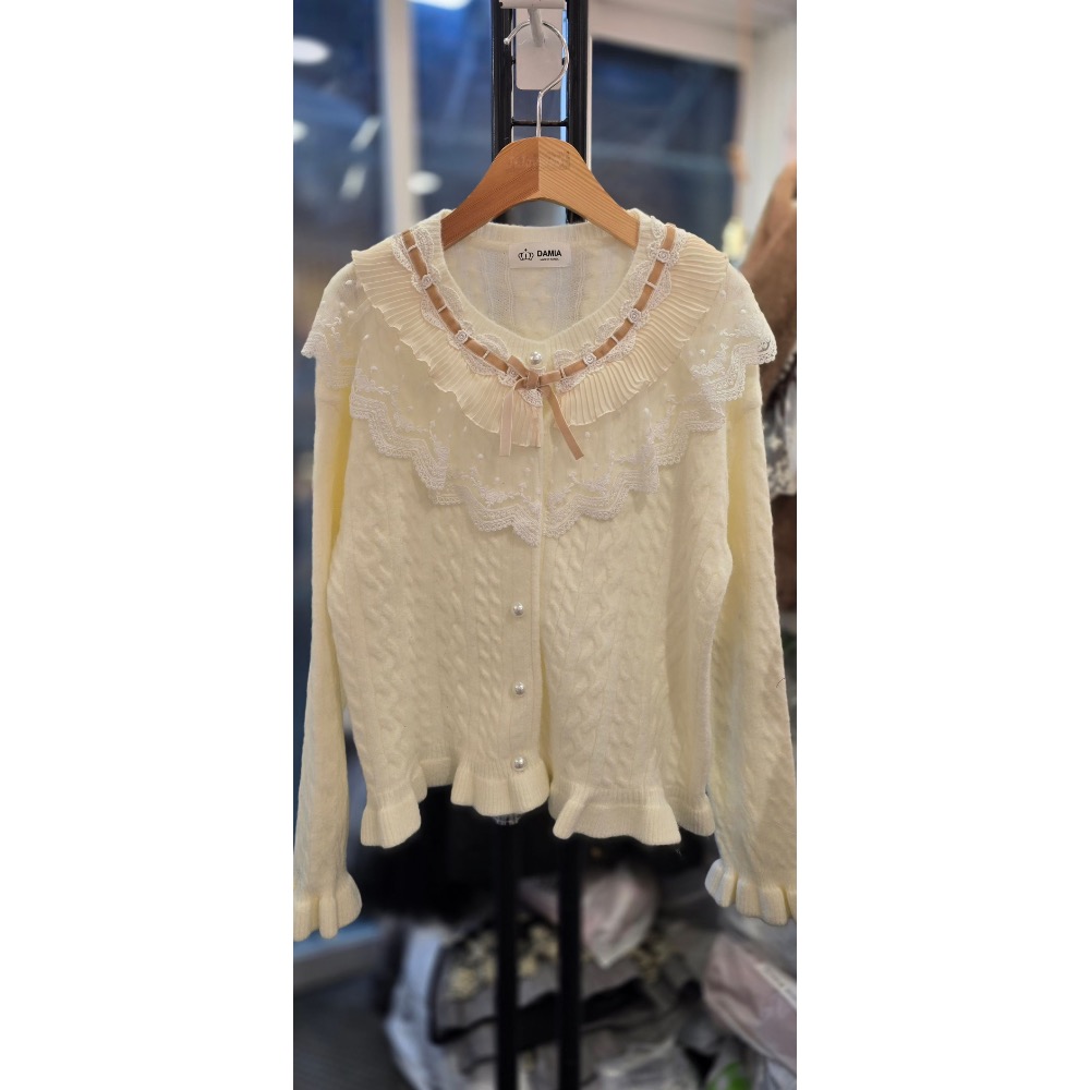 韓國🇰🇷代購Dm皇冠家甜美風復古針織外套-細節圖4