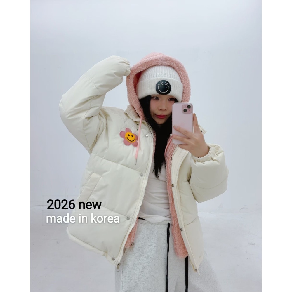 ❤️預購14天❤️正韓 🎀AGACI🎀微笑家 撞色 假兩件 鋪棉 長袖外套 羽絨外套-細節圖4