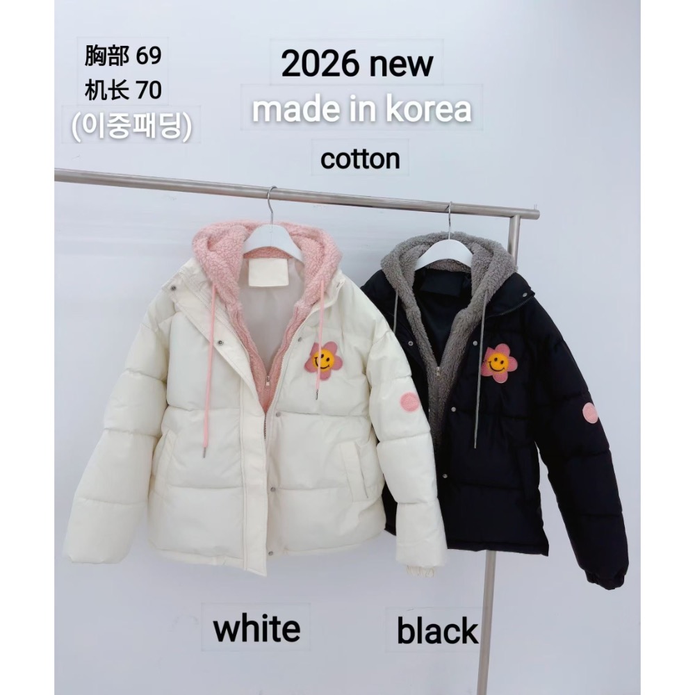 ❤️預購14天❤️正韓 🎀AGACI🎀微笑家 撞色 假兩件 鋪棉 長袖外套 羽絨外套-細節圖7