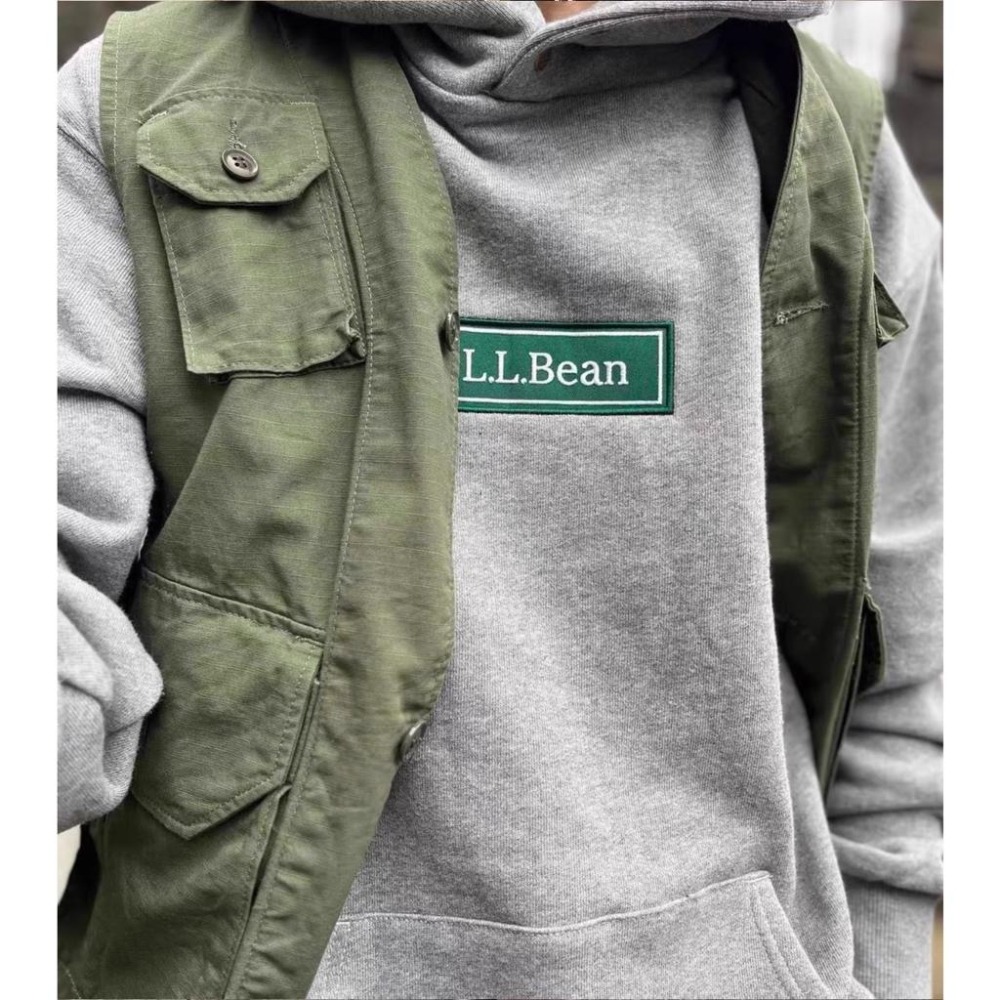 【胖胖俠】BEAMS 聯名LLBean日系復古重磅字母LOGO刺繡頭套衛衣連帽帽T-細節圖3