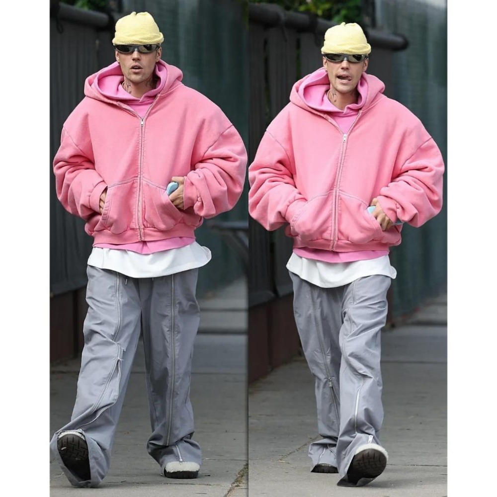 【FAT MAN】唯一實拍 SKYLRK 小賈斯丁Justin Bieber 男女 粉色拉鏈外套-細節圖5