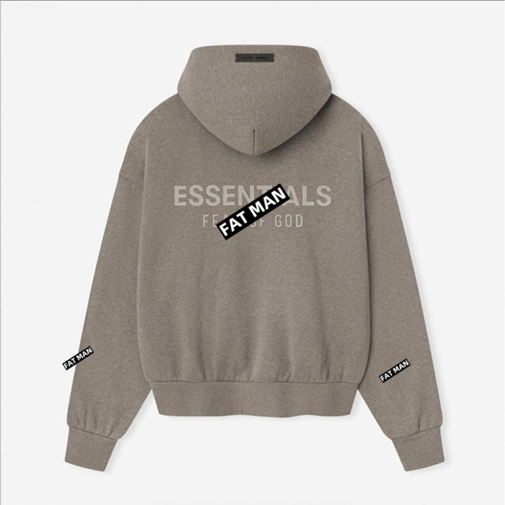 【FAT MAN】ESENTALS 複線美式潮牌 胸前小標設計 矽膠燙銀字母 短板秋冬連帽衛衣 男女同款-細節圖7