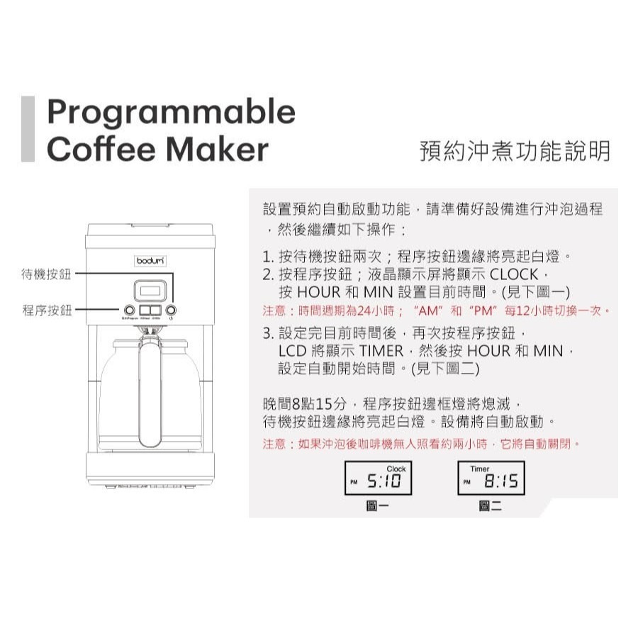 Bodum 美式濾滴咖啡機 11754-01TW1 花灑噴頭設計 可24小時預約沖煮-細節圖6