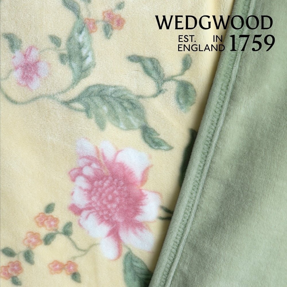 WEDGWOOD 花漾莓果超細纖維雙層單面印花毛毯 180x210cm 雙人毯 黃色保暖毛毯-細節圖6