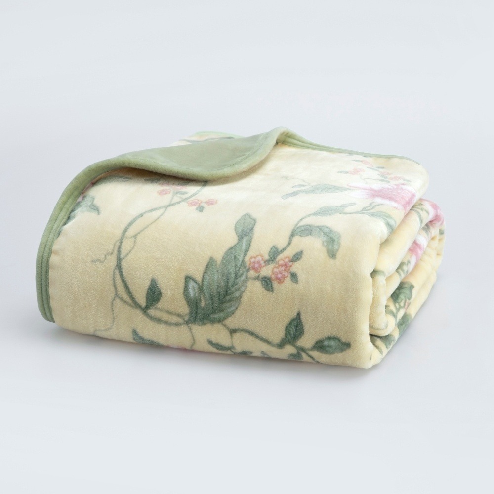 WEDGWOOD 花漾莓果超細纖維 雙層單面印花旅行毯 90x150cm 單人毯 黃-細節圖8