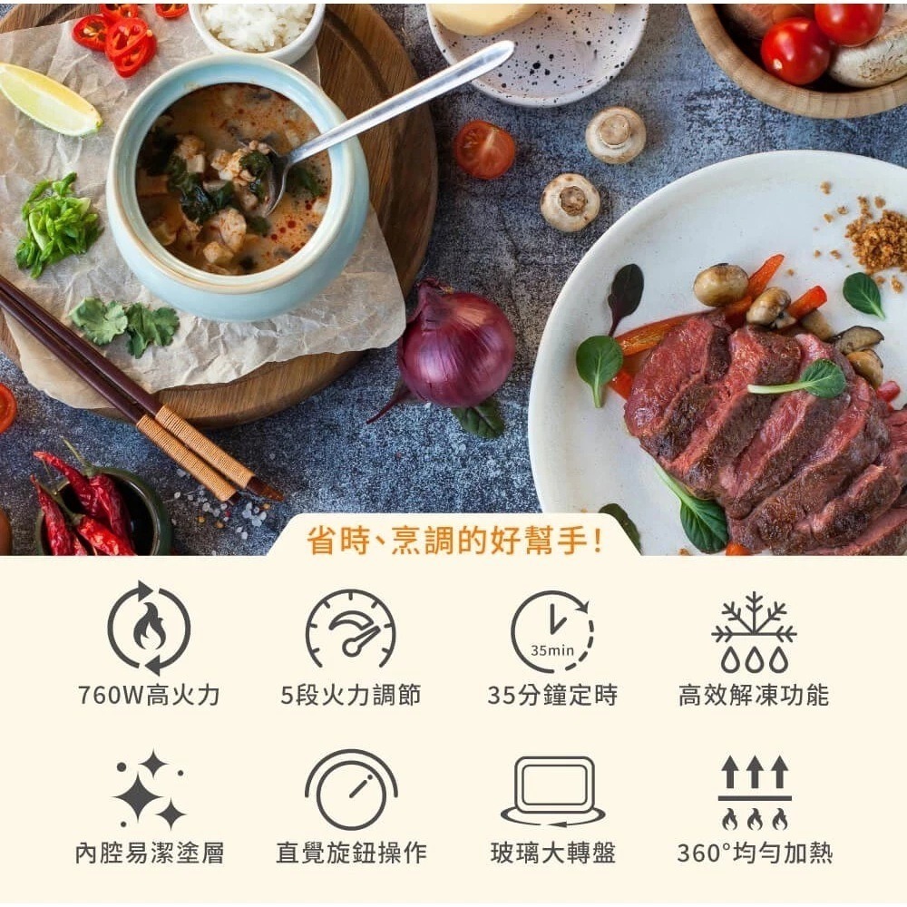 HERAN禾聯 20L轉盤式微波爐 HMO-20MD01T 700W高效烹調 5段火力控制-細節圖3