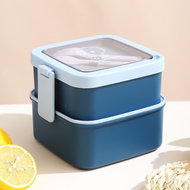 日式方形雙層分隔便當盒-1000ml 可微波 緊密不漏水 方便野餐-規格圖8