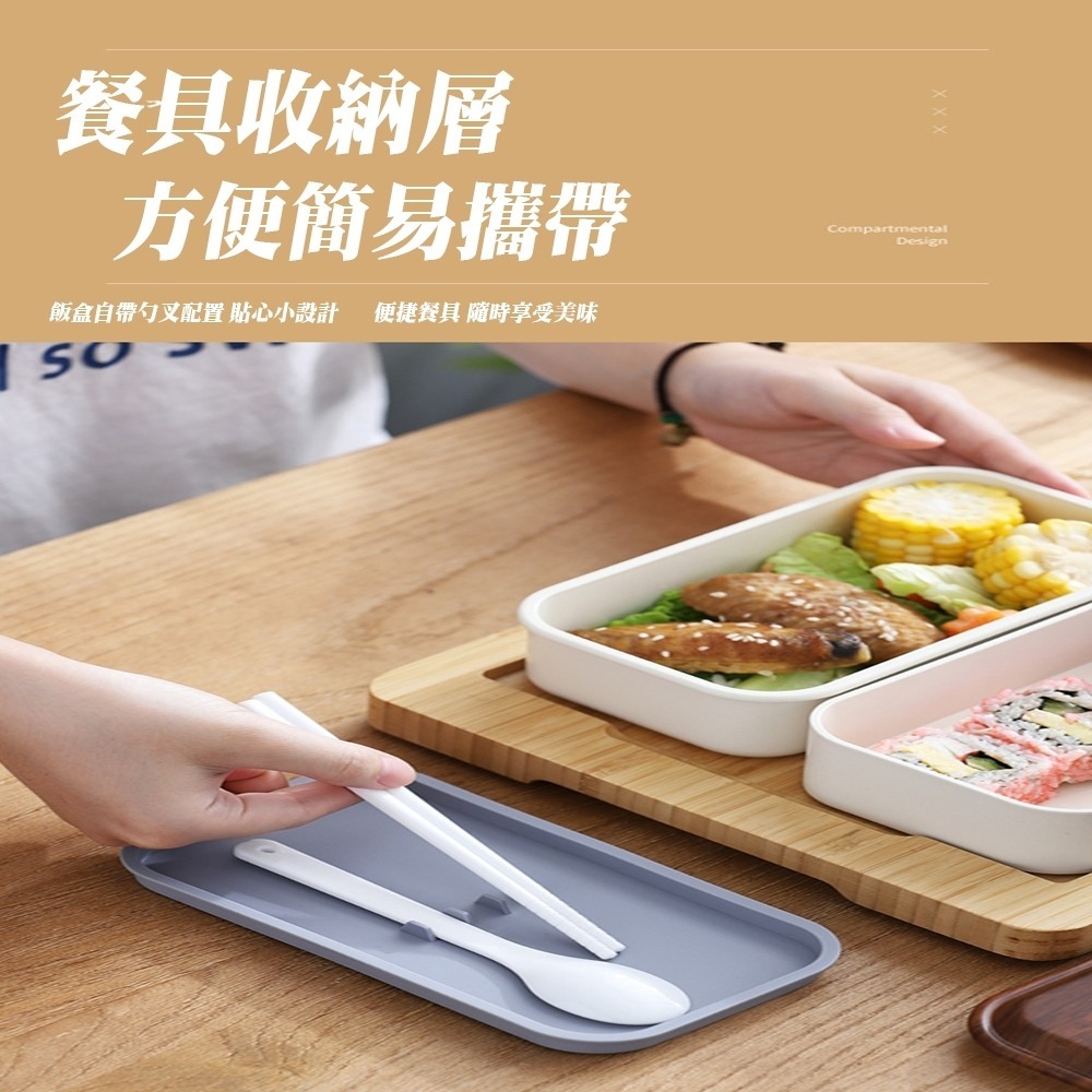 北歐ins風雙層分隔便當盒 可微波 鬆緊綁帶 提取方便 方便野餐-細節圖4