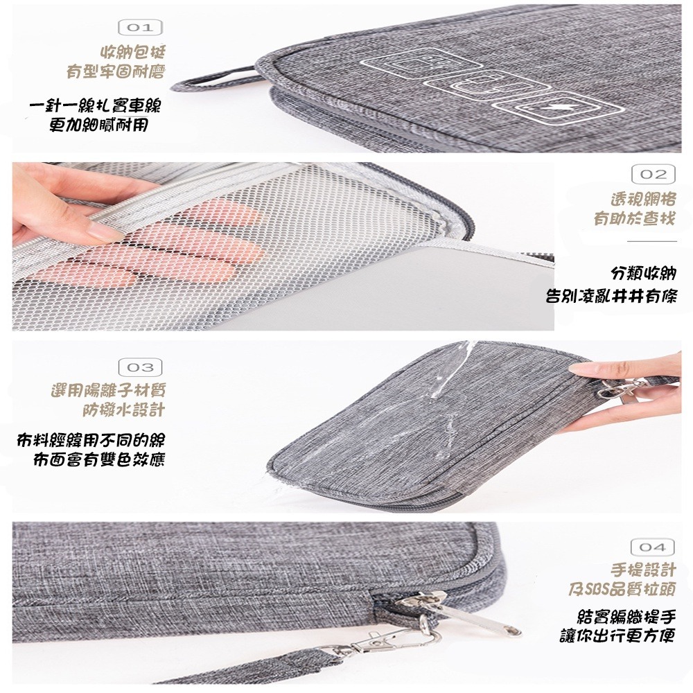 3C配件收納包-RH532 行動電源 充電線 充電器 插頭 耳機 手機 雙層收納袋 化妝包 旅行收納-細節圖7