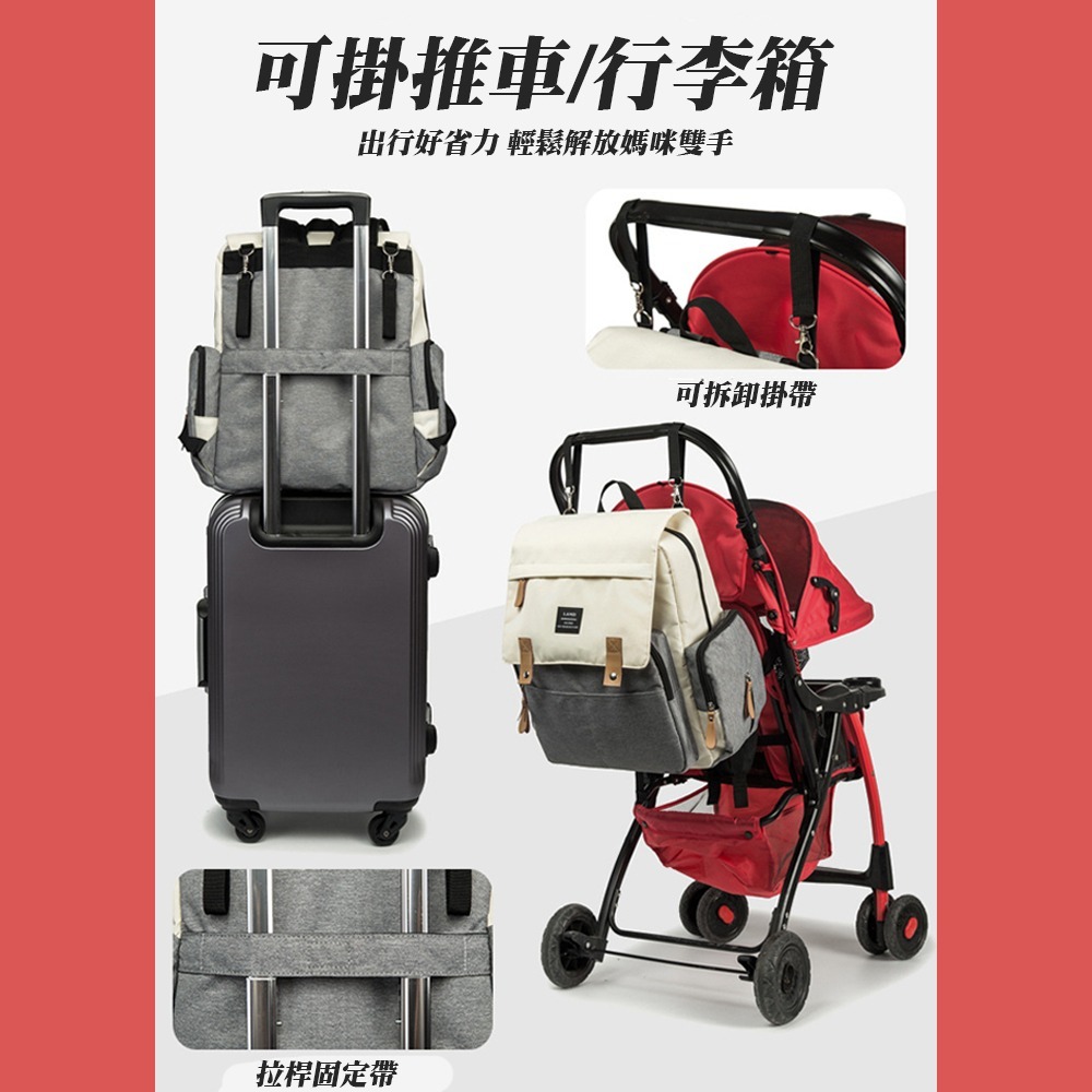 防潑水時尚拚色媽媽包 送尿布墊 後背包 待產包 大空間 多隔層 多功能大容量-細節圖6