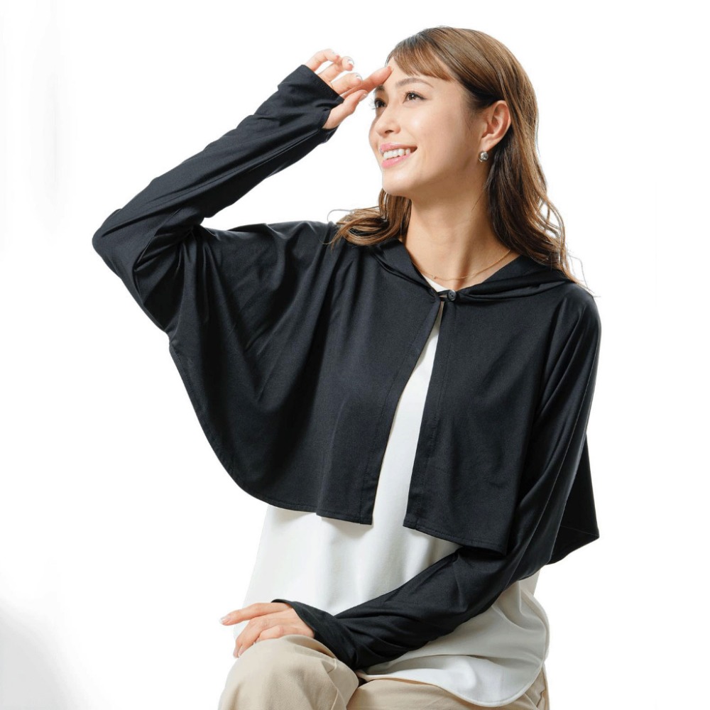 木木非 日本 抗UV & cool 接觸冷感加工 連帽短上衣 防紫外線 披肩 防曬外套-細節圖4