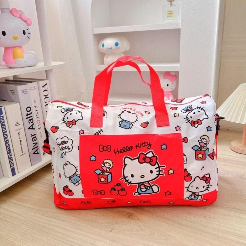 Hello Kitty 輕便 收納 折疊 行李包 收納包 行李袋 提袋-細節圖2