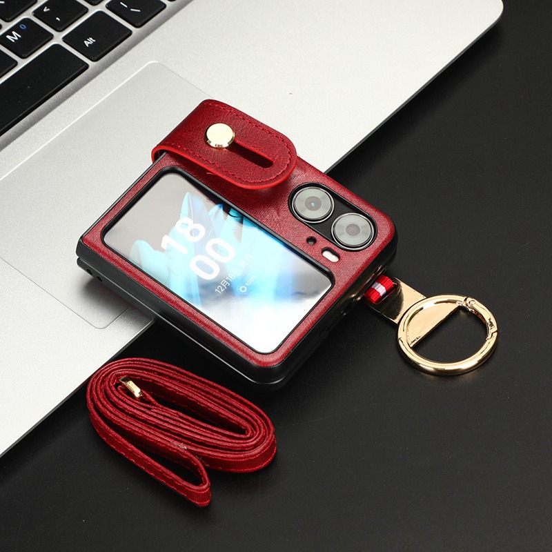 OPPO Find N2 Flip 掛繩 支架 皮革 手挽 手機殼-細節圖3