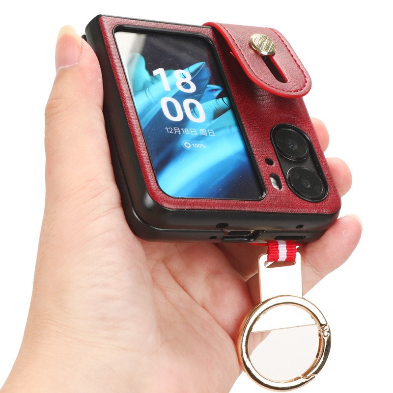 OPPO Find N2 Flip 掛繩 支架 皮革 手挽 手機殼-細節圖4