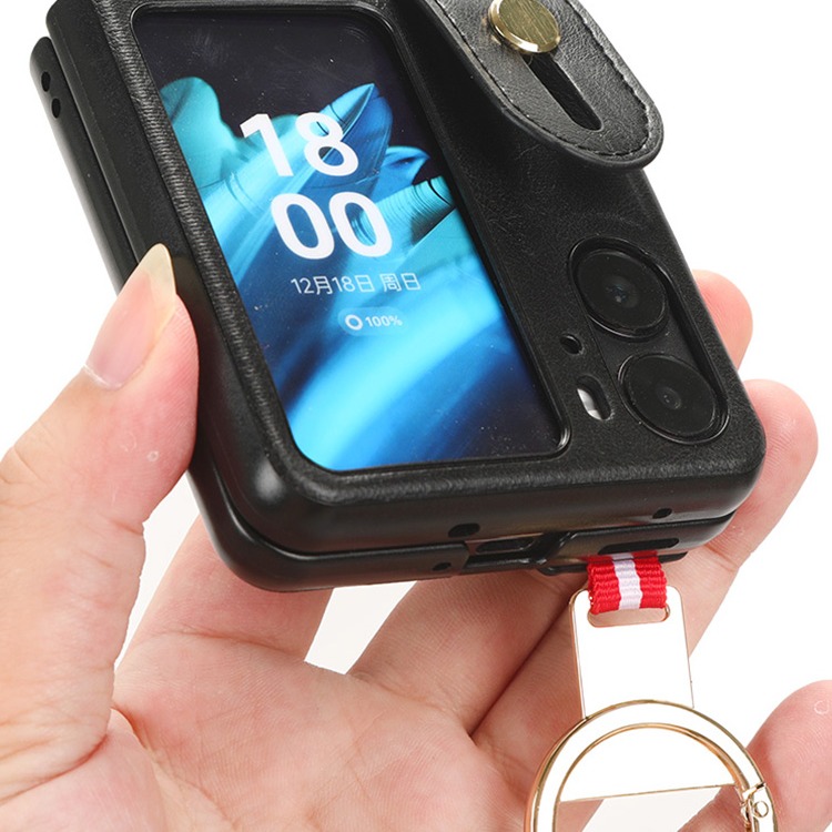 OPPO Find N2 Flip 掛繩 支架 皮革 手挽 手機殼-細節圖6