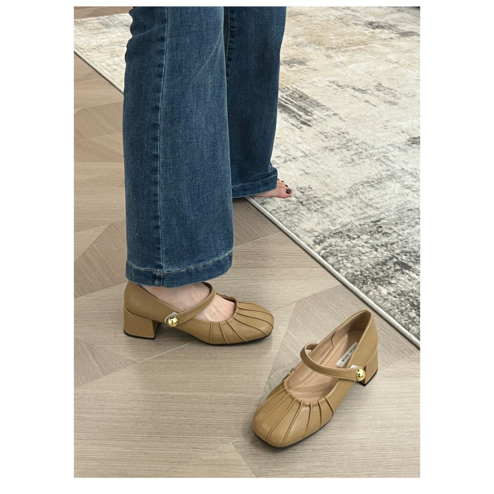 ❤4cm！粗跟❤K09韓國空運🇰🇷秋冬 瑪莉珍鞋 高跟鞋 法式 魔鬼氈 一字帶 淺口 粗跟單鞋 韓國時髦女鞋 跟-細節圖3