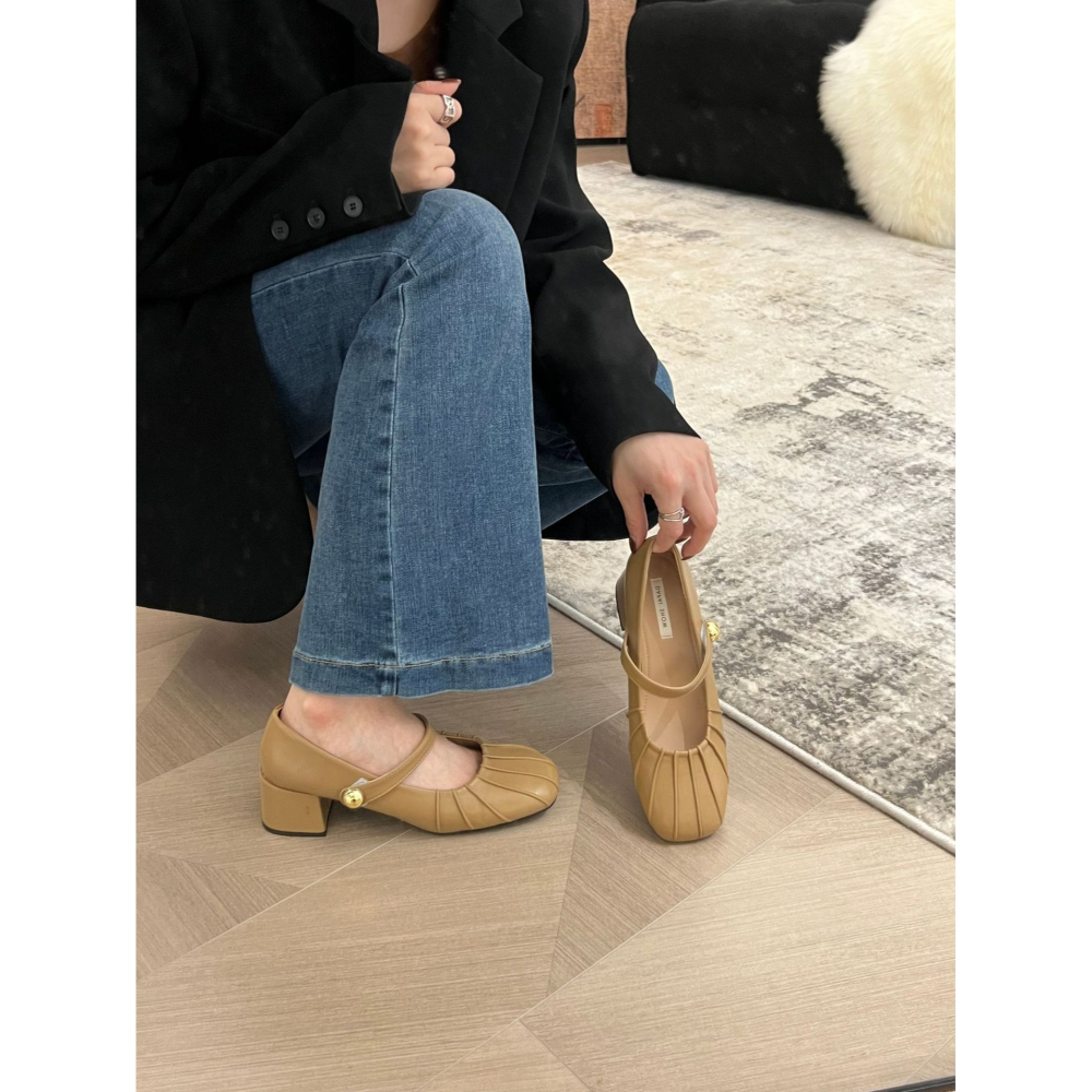 ❤4cm！粗跟❤K09韓國空運🇰🇷秋冬 瑪莉珍鞋 高跟鞋 法式 魔鬼氈 一字帶 淺口 粗跟單鞋 韓國時髦女鞋 跟-細節圖6