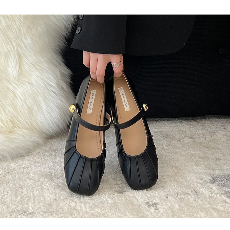 ❤4cm！粗跟❤K09韓國空運🇰🇷秋冬 瑪莉珍鞋 高跟鞋 法式 魔鬼氈 一字帶 淺口 粗跟單鞋 韓國時髦女鞋 跟-細節圖7