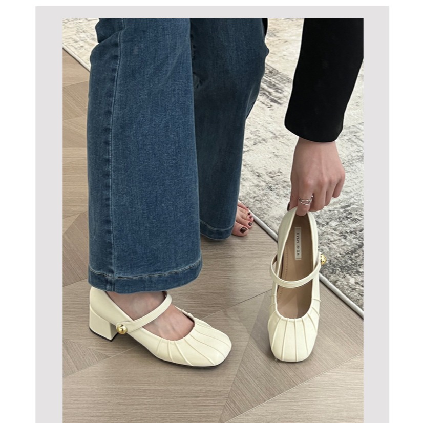 ❤4cm！粗跟❤K09韓國空運🇰🇷秋冬 瑪莉珍鞋 高跟鞋 法式 魔鬼氈 一字帶 淺口 粗跟單鞋 韓國時髦女鞋 跟-細節圖8