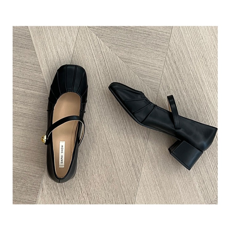 ❤4cm！粗跟❤K09韓國空運🇰🇷秋冬 瑪莉珍鞋 高跟鞋 法式 魔鬼氈 一字帶 淺口 粗跟單鞋 韓國時髦女鞋 跟-細節圖10