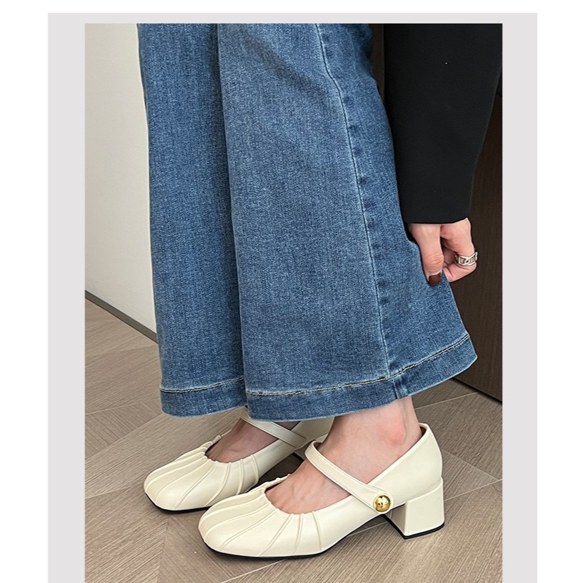 ❤4cm！粗跟❤K09韓國空運🇰🇷秋冬 瑪莉珍鞋 高跟鞋 法式 魔鬼氈 一字帶 淺口 粗跟單鞋 韓國時髦女鞋 跟-細節圖11