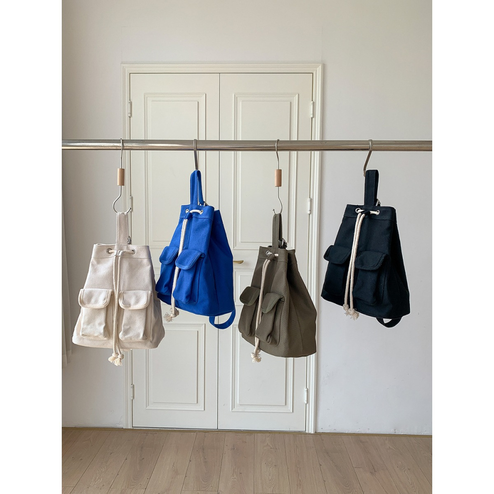 💙先被美哭😭R34韓國進口🇰🇷大容量帆布拉繩單肩包 帆布包 拉繩 皺褶設計 休閒 斜跨包 韓國包包 東大門代-細節圖2