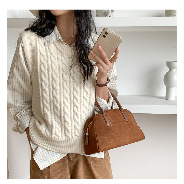 好美💛☺R41韓國空運🇰🇷復古秋冬麂皮絨手提波士頓包 手提包 波士頓包 毛絨包包 韓國包包 時尚包包 代購包包-細節圖3