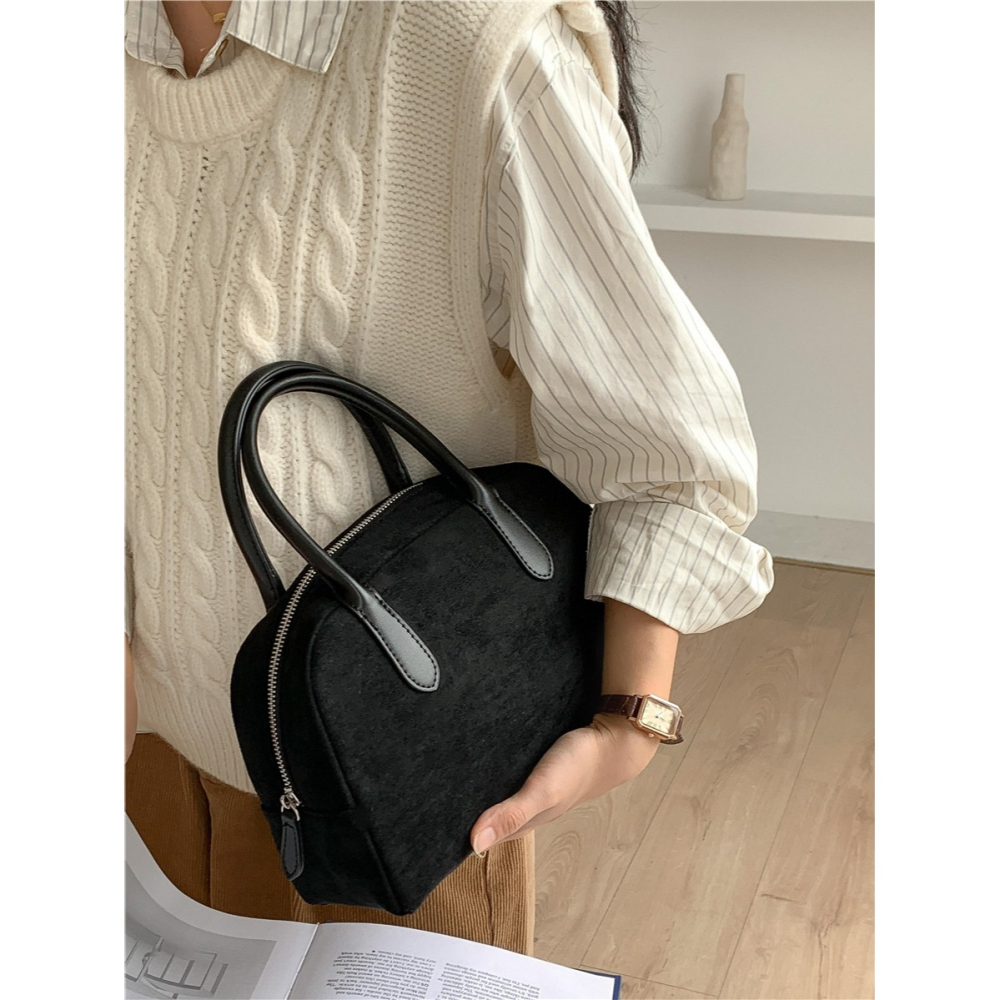 好美💛☺R41韓國空運🇰🇷復古秋冬麂皮絨手提波士頓包 手提包 波士頓包 毛絨包包 韓國包包 時尚包包 代購包包-細節圖4