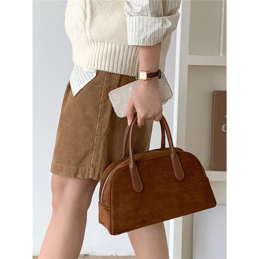 好美💛☺R41韓國空運🇰🇷復古秋冬麂皮絨手提波士頓包 手提包 波士頓包 毛絨包包 韓國包包 時尚包包 代購包包-細節圖5