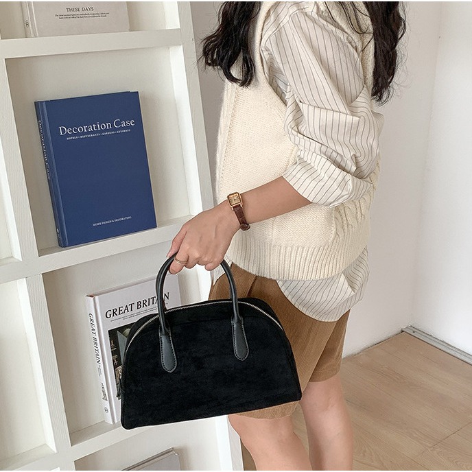 好美💛☺R41韓國空運🇰🇷復古秋冬麂皮絨手提波士頓包 手提包 波士頓包 毛絨包包 韓國包包 時尚包包 代購包包-細節圖7
