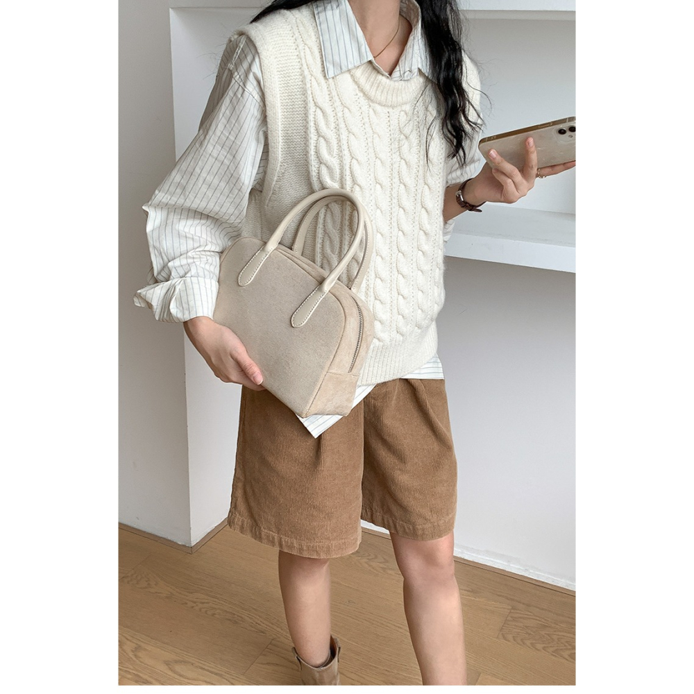 好美💛☺R41韓國空運🇰🇷復古秋冬麂皮絨手提波士頓包 手提包 波士頓包 毛絨包包 韓國包包 時尚包包 代購包包-細節圖8