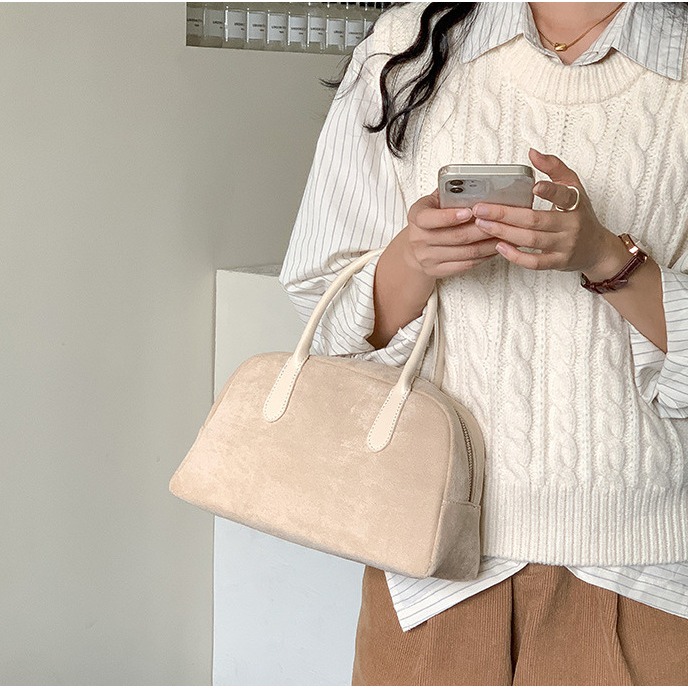 好美💛☺R41韓國空運🇰🇷復古秋冬麂皮絨手提波士頓包 手提包 波士頓包 毛絨包包 韓國包包 時尚包包 代購包包-細節圖11