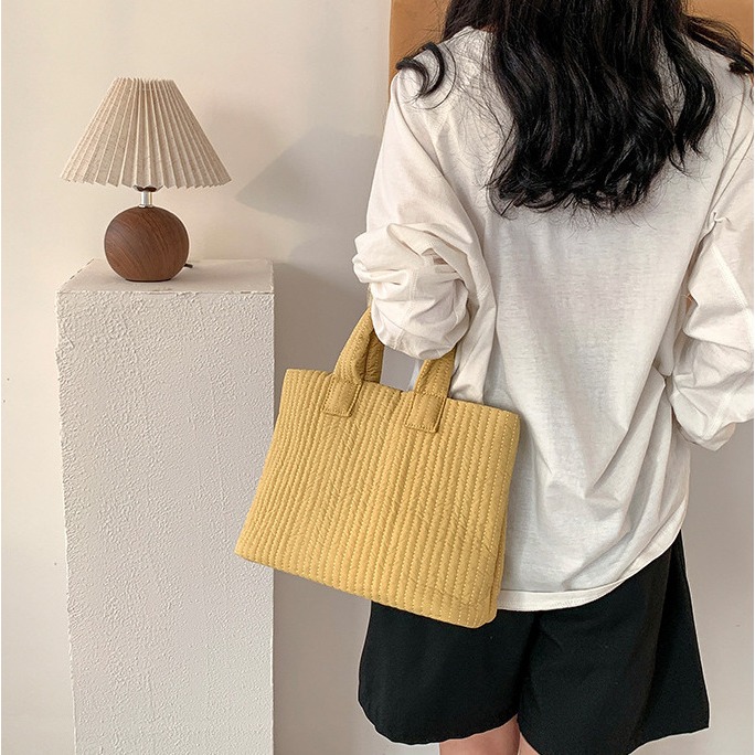 上班通勤族超適用😎🌏R48韓國連線🇰🇷經典細棉條紋手提托特包 尼龍包包 托特包 上班族會背的 通勤包 韓國-細節圖3