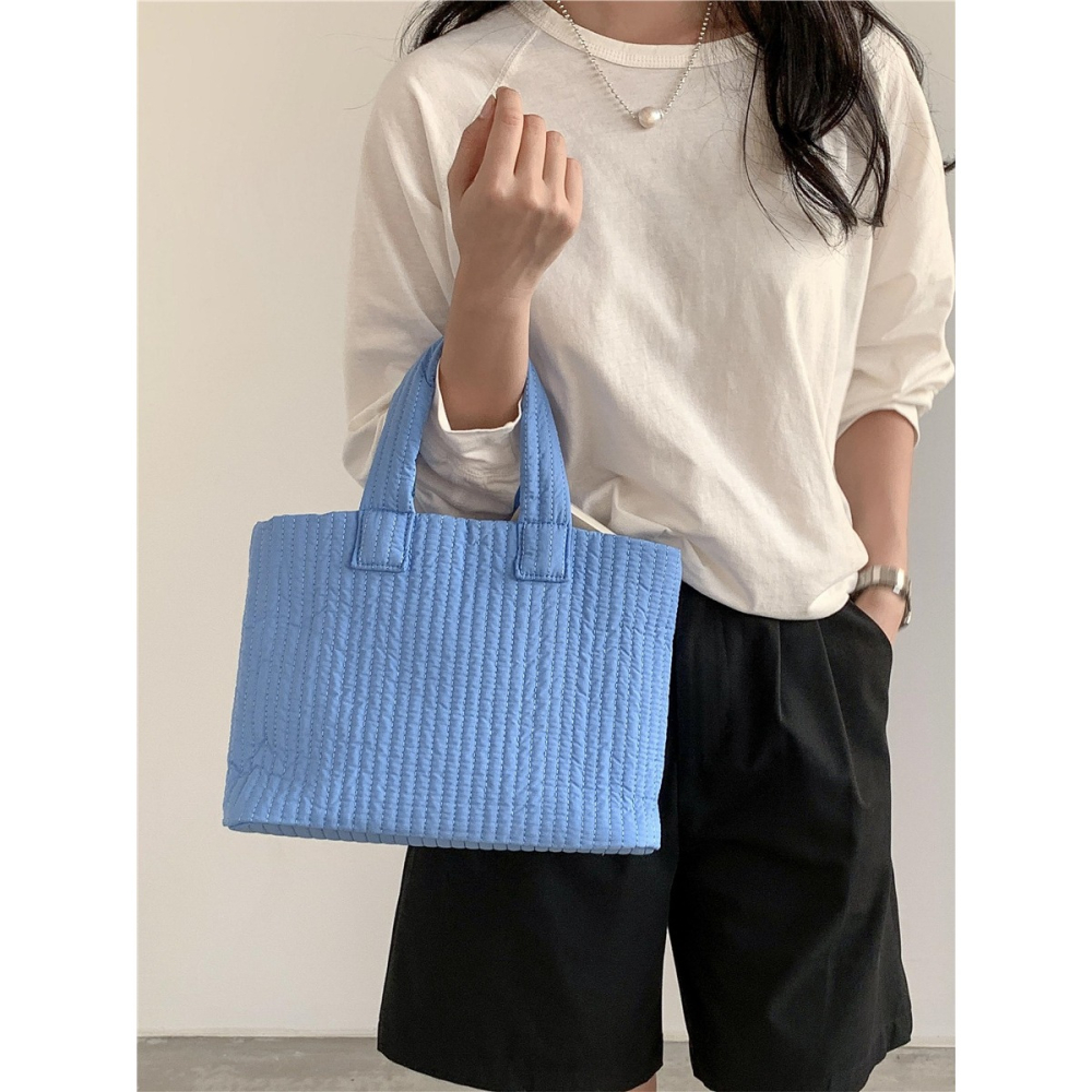 上班通勤族超適用😎🌏R48韓國連線🇰🇷經典細棉條紋手提托特包 尼龍包包 托特包 上班族會背的 通勤包 韓國-細節圖4